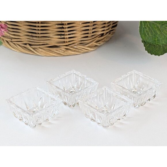 Antique 2" Square Cut Crystal Salt Cellars Set of 4 Cut Glass Spice Dishes Dips - Picture 1 of 8